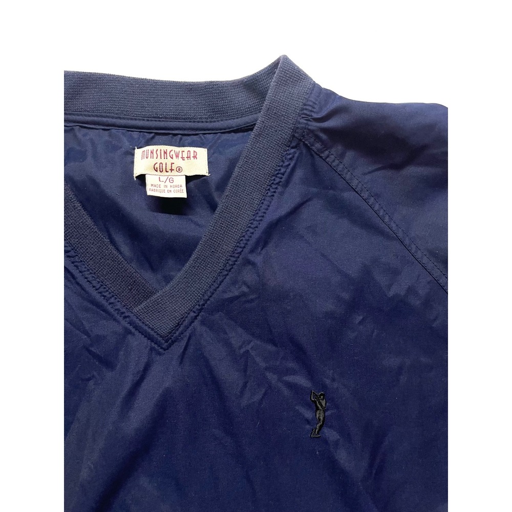 Vintage Munsingwear Golf Windshirt Mens Large Navy Blue V-Neck Pullover 80s 90s